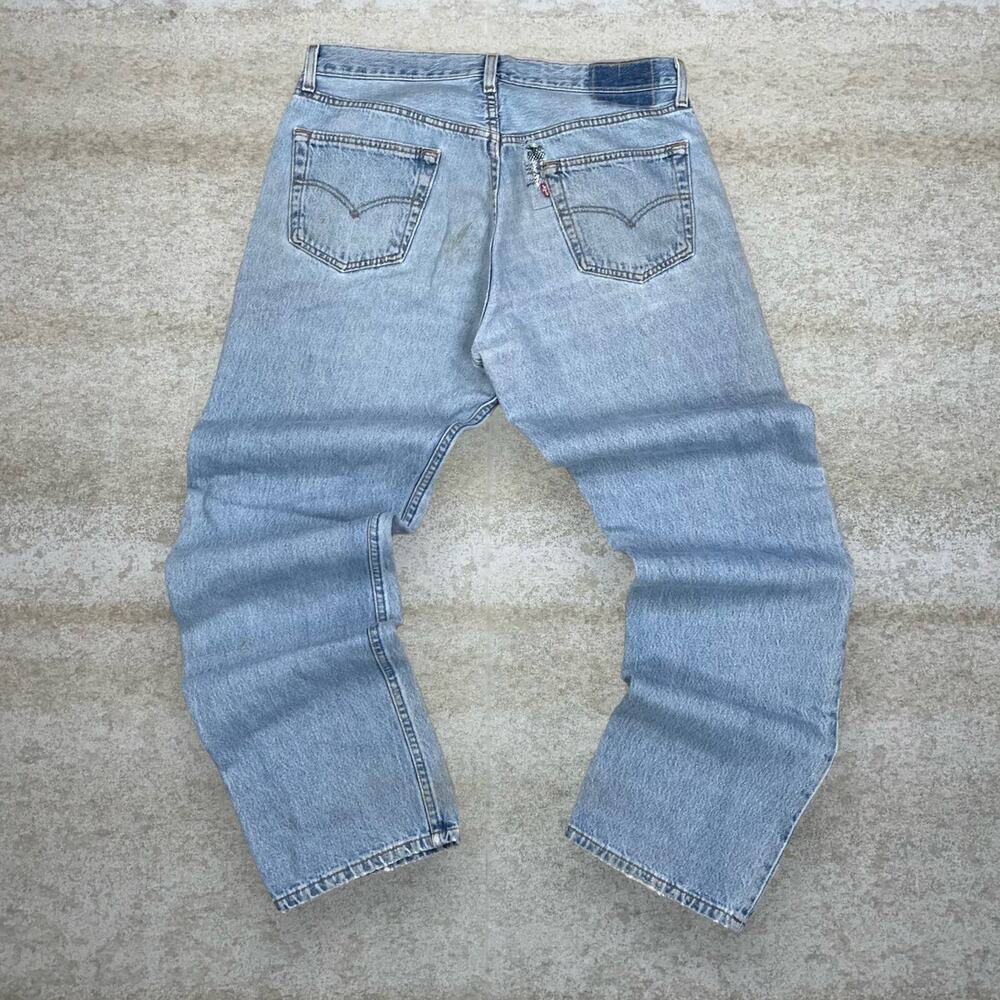 Vintage 90s Levis Jeans 501 36x32 Regular Straight Light Wash Made in USA Button